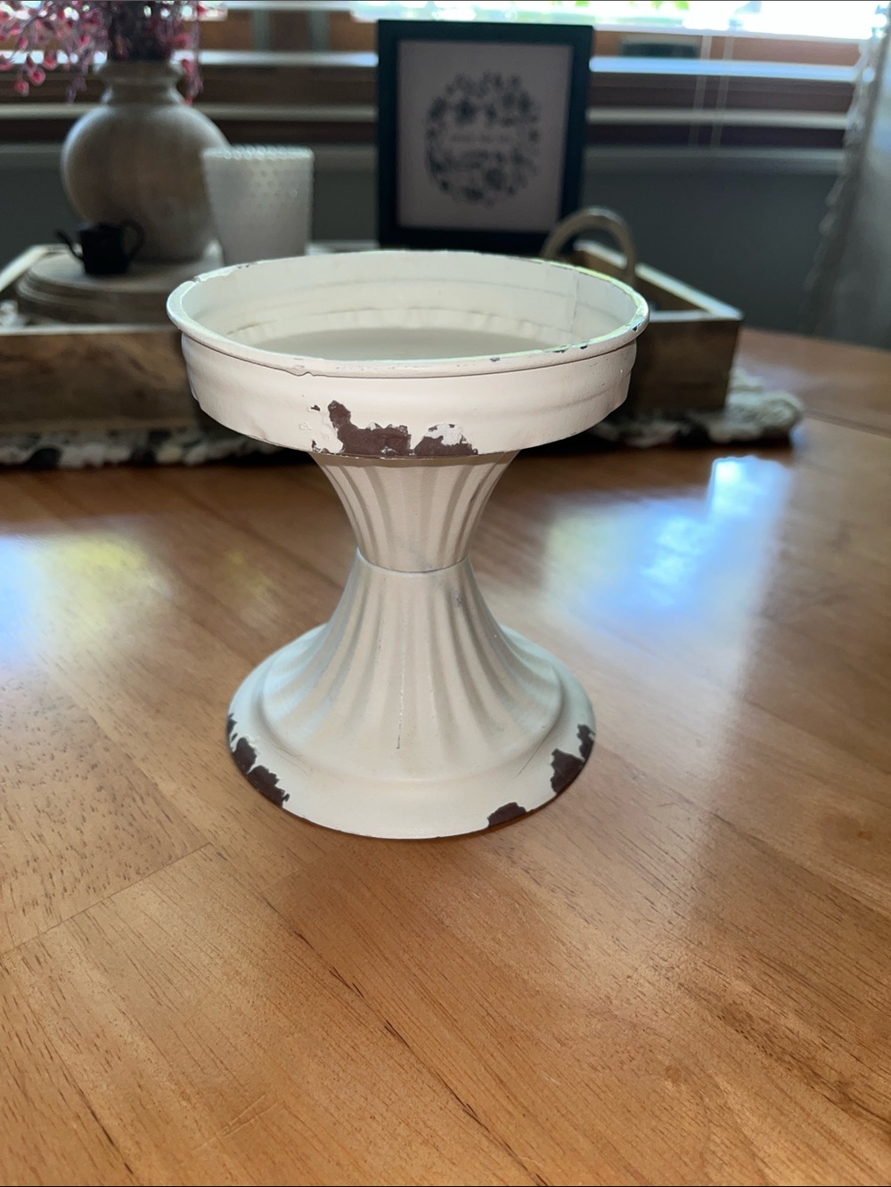 White Distressed Metal Pedestal Display Stand